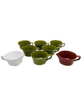 Vintage Melamine Cups & Creamers Mid Century Modern MCM Avocado Olive Green